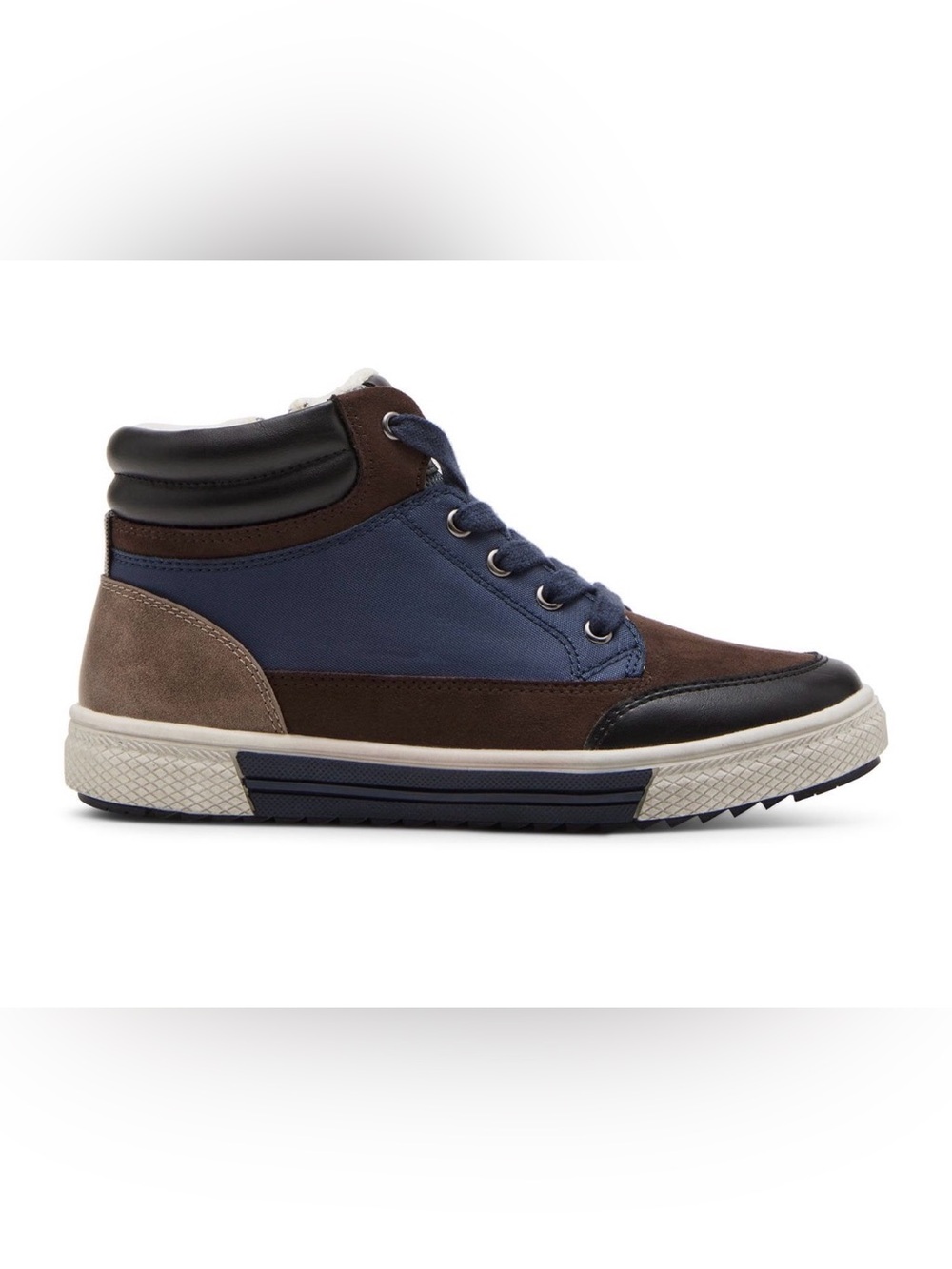 Brand New In Box Steve Madden Eliass Boys High Top Sneakers Size 5 Navy Brown - Picture 5 of 9